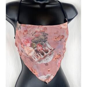 New Small Floral Rococo‎ Romantic Triangle Backless Lace up Crop Top Tank Halter